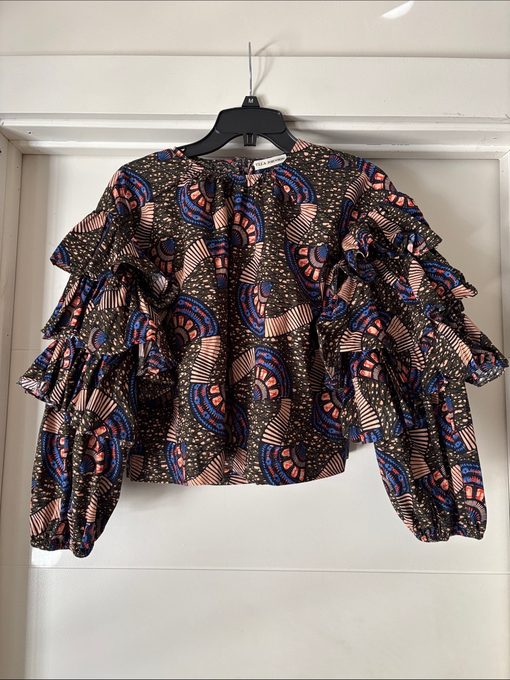 Ulla Johnson Printed Ruffle-Sleeve Blouse sz4